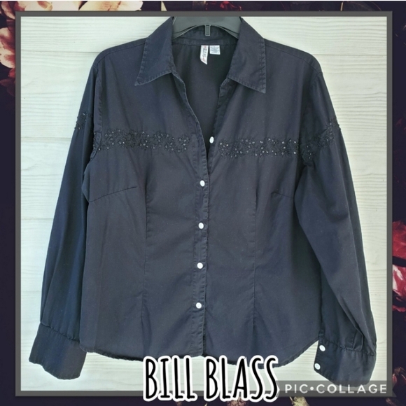 Vintage BILL BLASS Jeanswear Sequin Embroidered Casual Cotton Button-down - Picture 2 of 16
